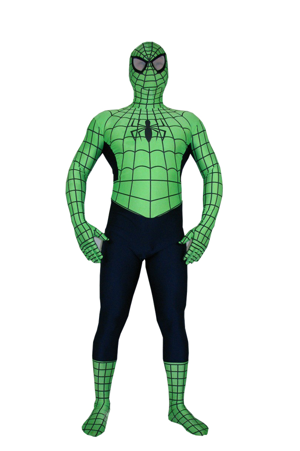 Halloween Costumes Black and Green Spiderman Zentai Suit - Click Image to Close